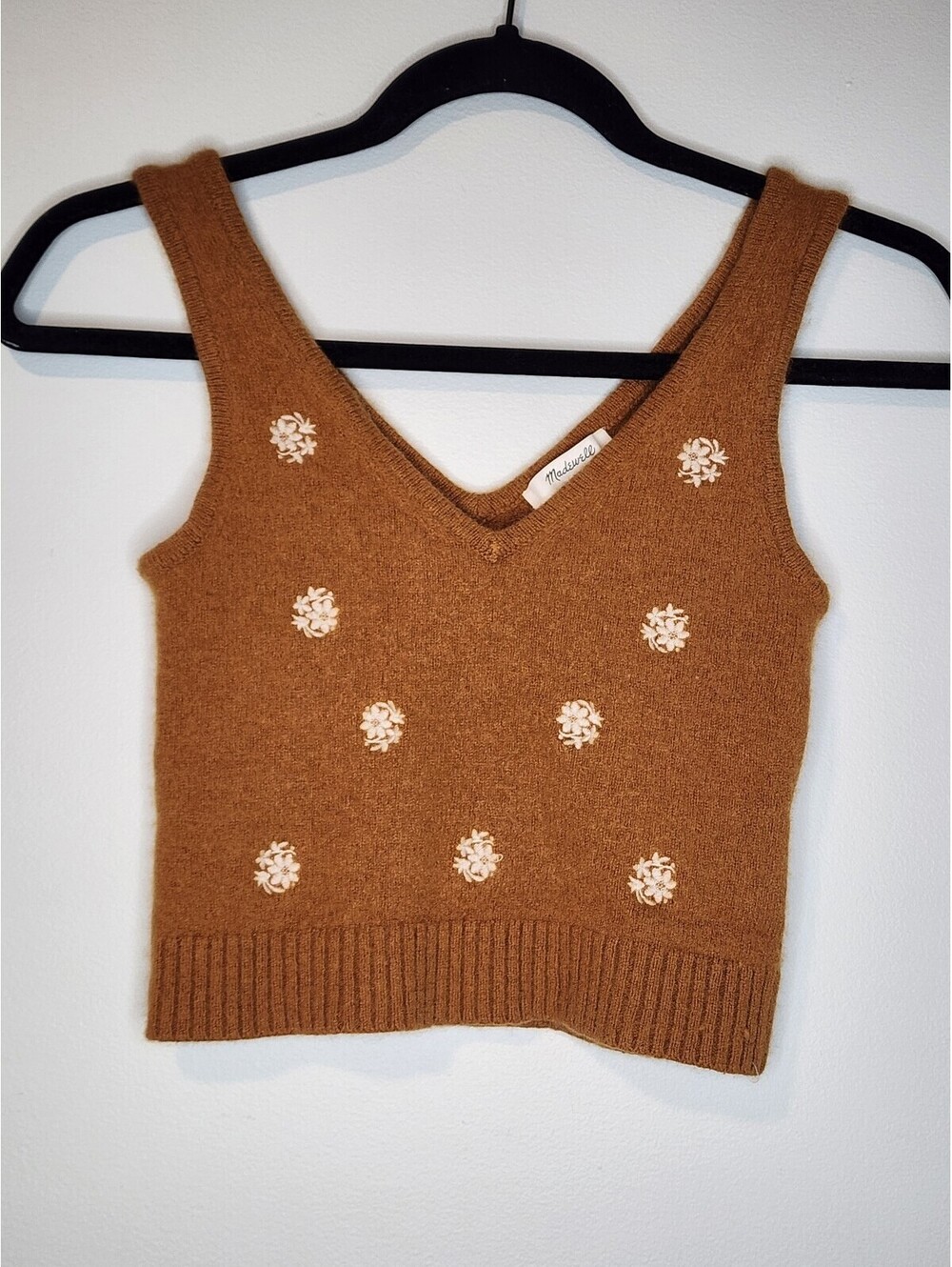Madewell Brown Wool Blend Embroidered Crop Tank Top XXS